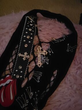 1 Of A Kind Custom Made Studded Cross Accent Women’s Fashion Fishnet Style Tank